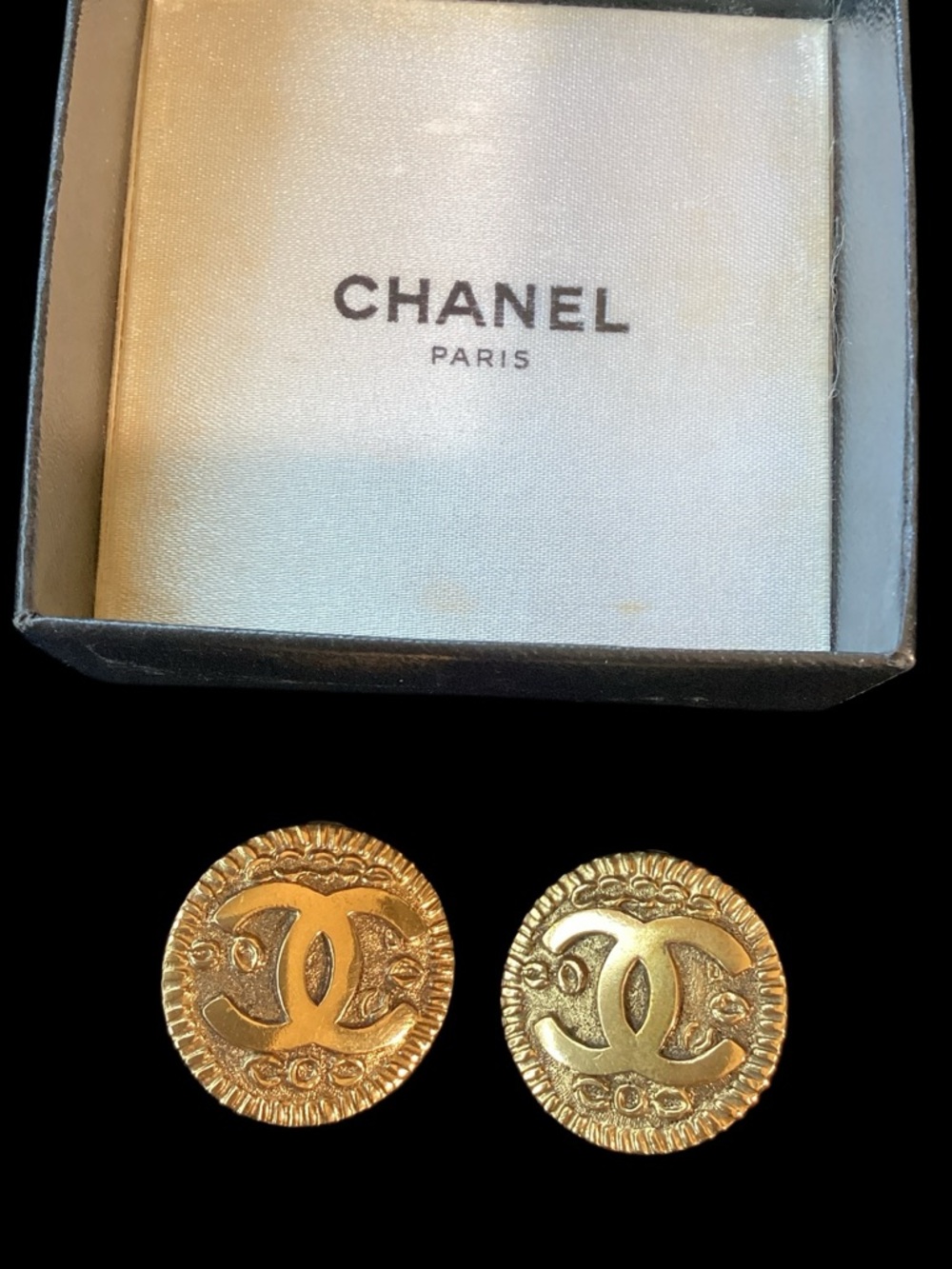 CHANEL Gold CC Medallion Button Earrings